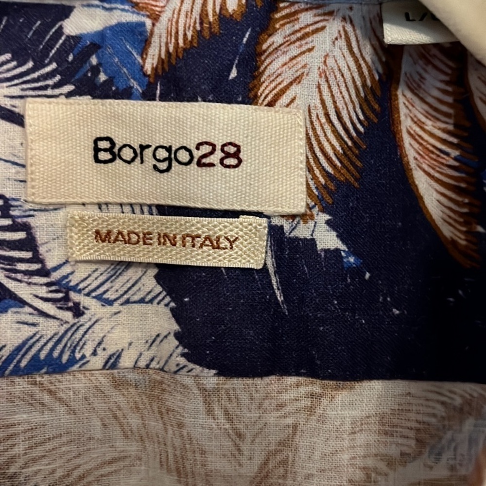 Mens Cotton Linen Blend Made in Italy Tropical Print Shirt Size L - Picture 2 of 3
